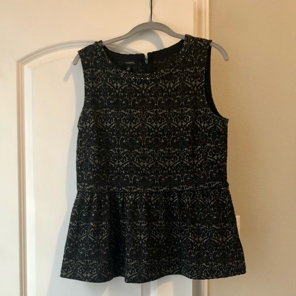 Talbots black and silver peplum with jewel collar